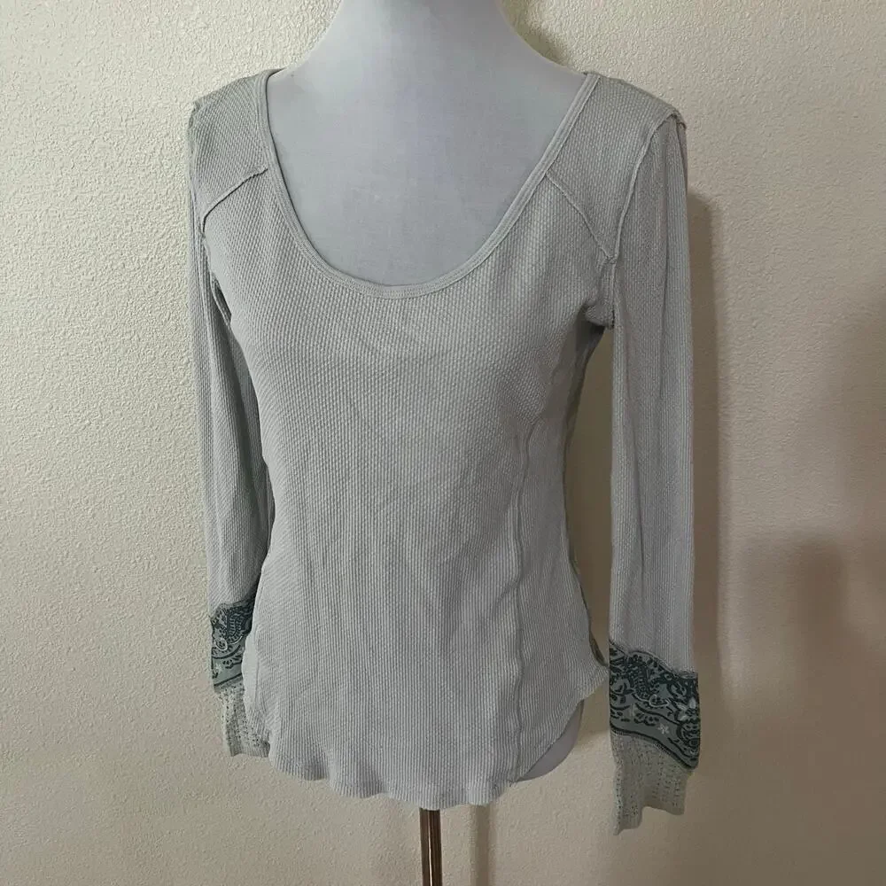 We the Free | Free People mint waffle thermal bandana cuff long sleeve shirt S